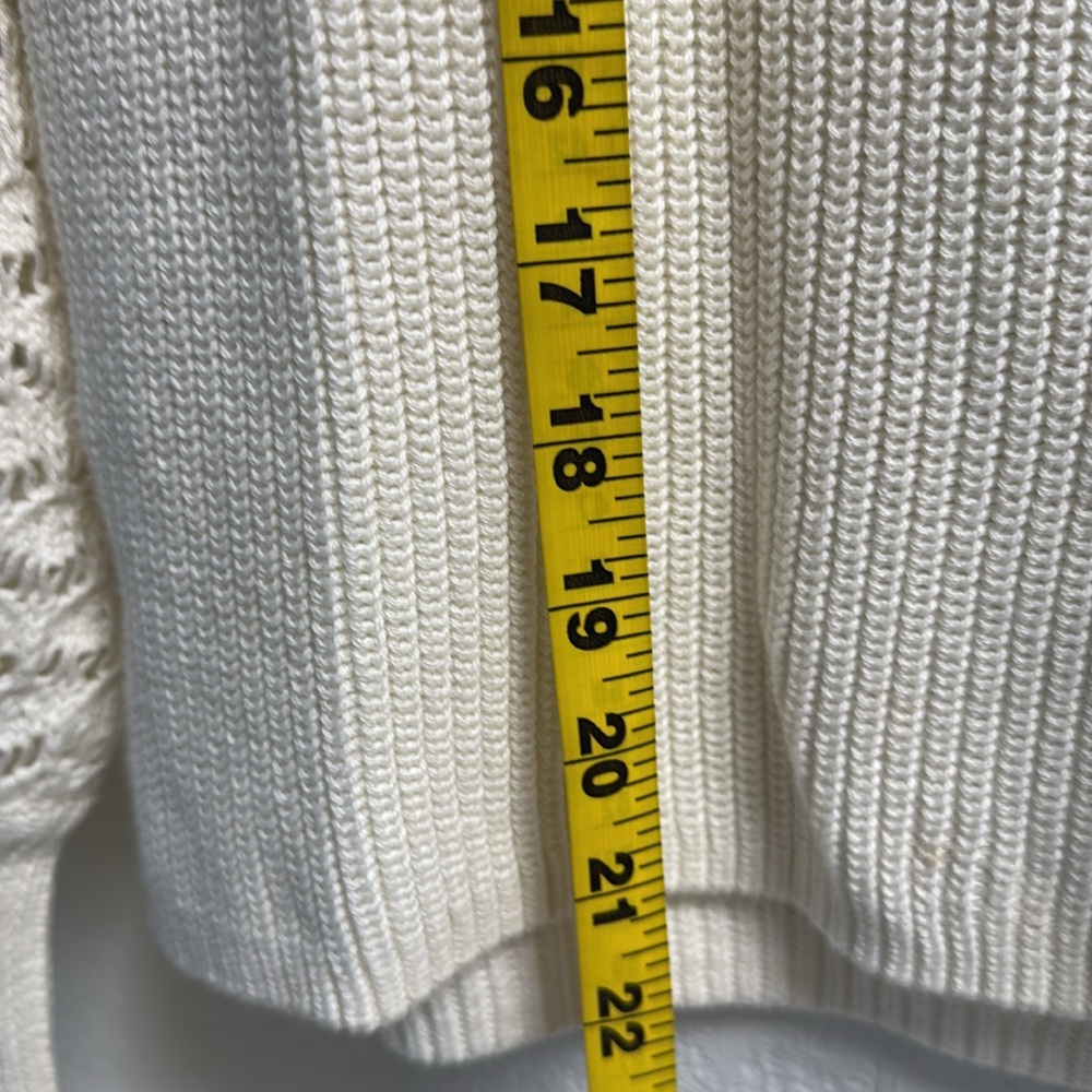 NEW- 525 Chic Cream 100% Cotton Open Knit V neck Sweater S - Picture 10 of 10